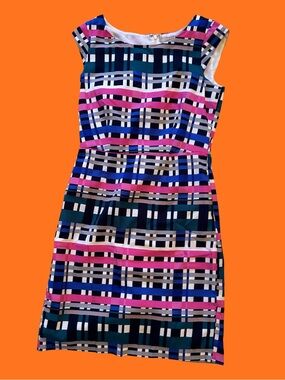 Banana Republic Pink, Navy & White Geometric Midi Dress